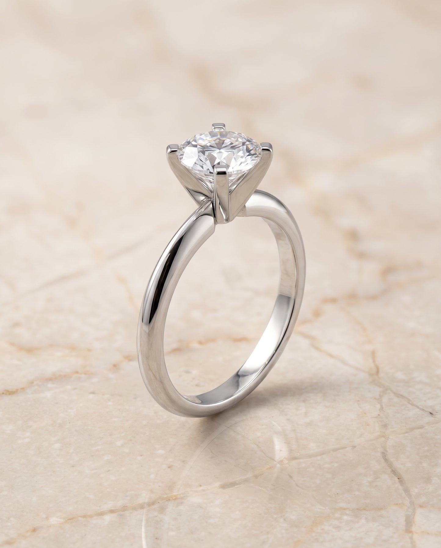 The Lolette Classic Low Base Solitaire Round Engagement Ring Setting in Platinum