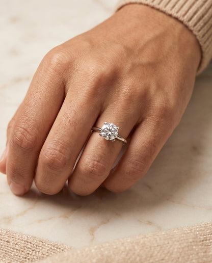The Lolette Classic Low Base Solitaire Round Engagement Ring Setting in Platinum