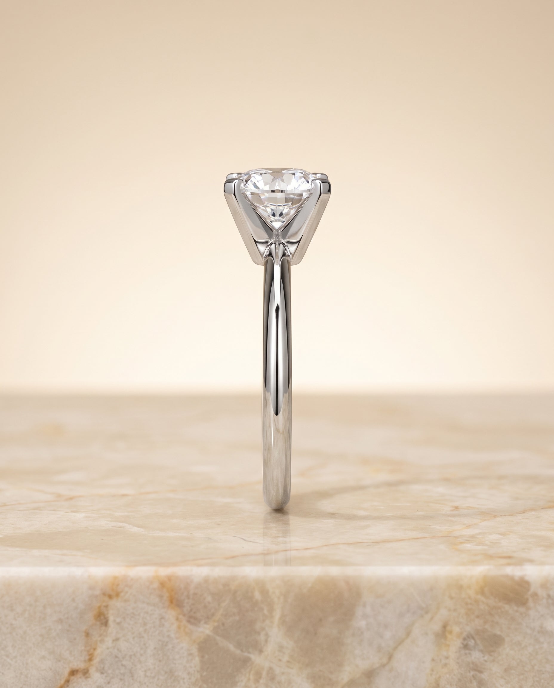 The Lolette Classic Low Base Solitaire Round Engagement Ring Setting in Platinum