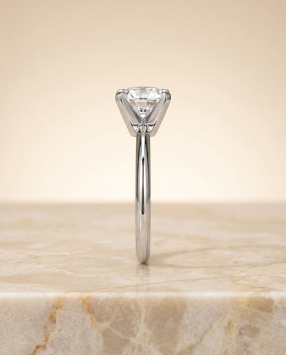 The Lolette Classic Low Base Solitaire Round Engagement Ring Setting in Platinum
