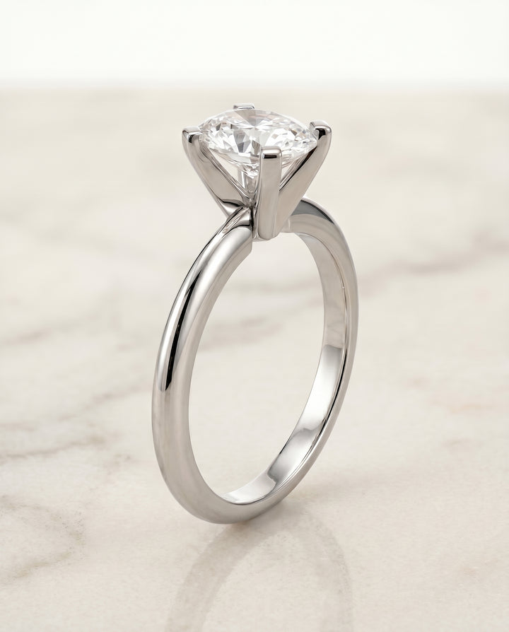 The Lolette Solitaire Engagement Ring Setting for Oval Diamonds in Platinum