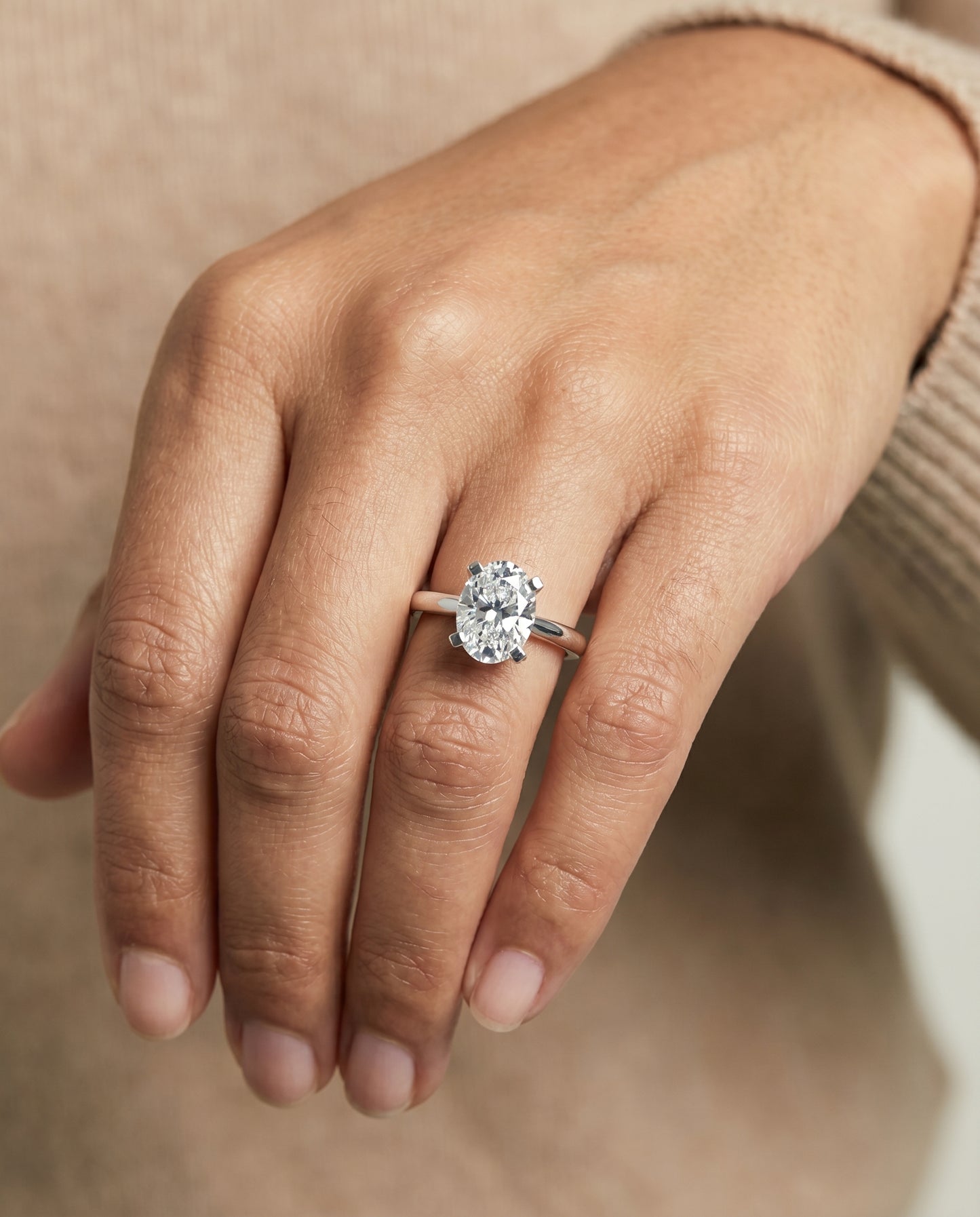 The Lolette Solitaire Engagement Ring Setting for Oval Diamonds in Platinum