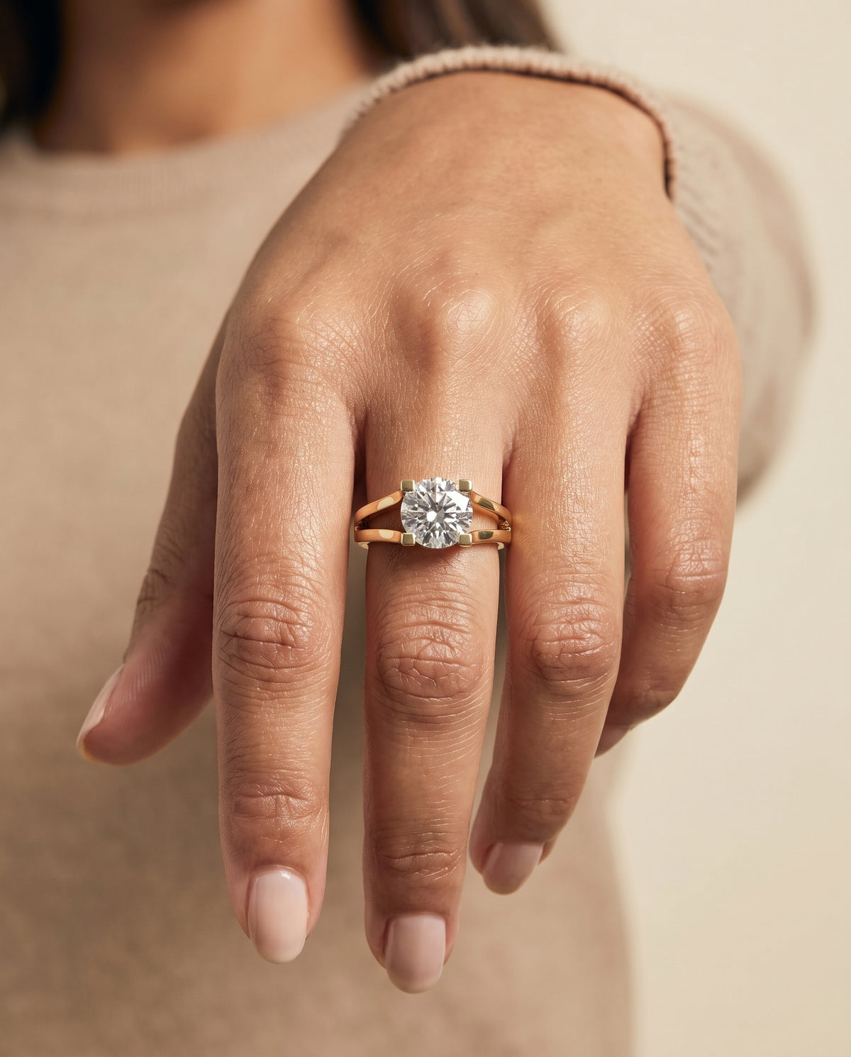 The Lorelei Plain High Polish Split Shank Solitaire Round Engagement Ring Setting in 18K Yellow Gold