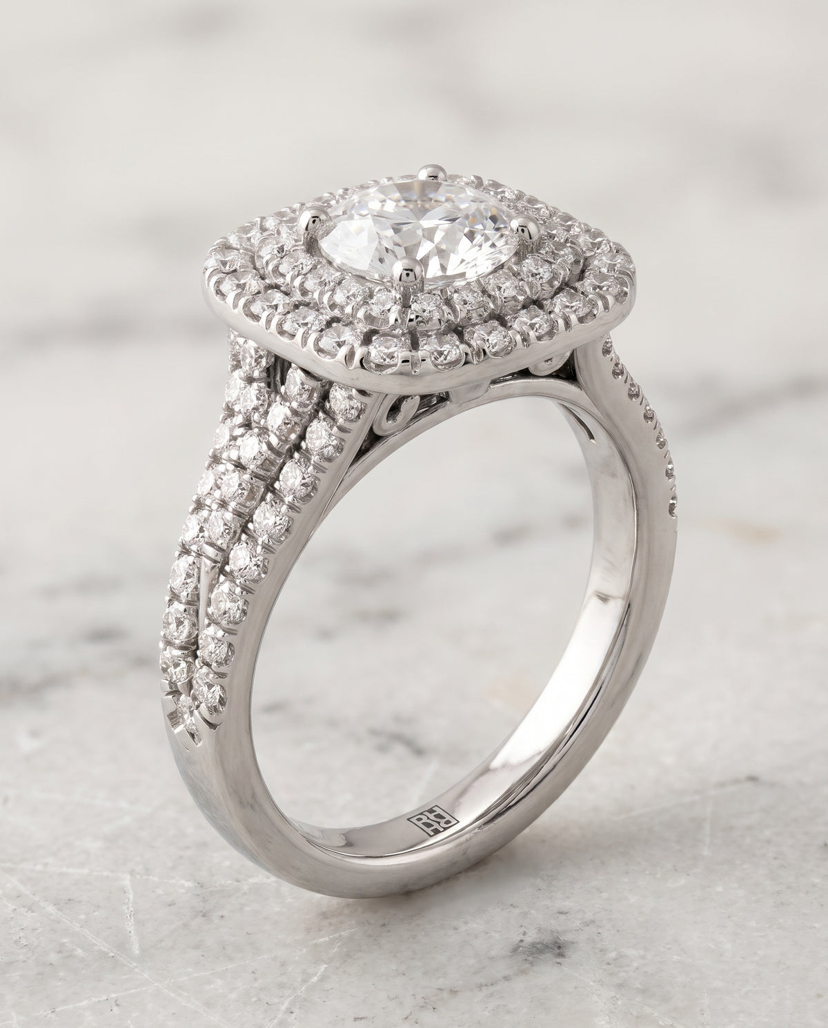 The Lyra Double Halo Round Engagement Ring Setting in Platinum