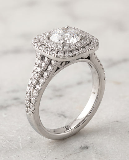The Lyra Double Halo Round Engagement Ring Setting in Platinum