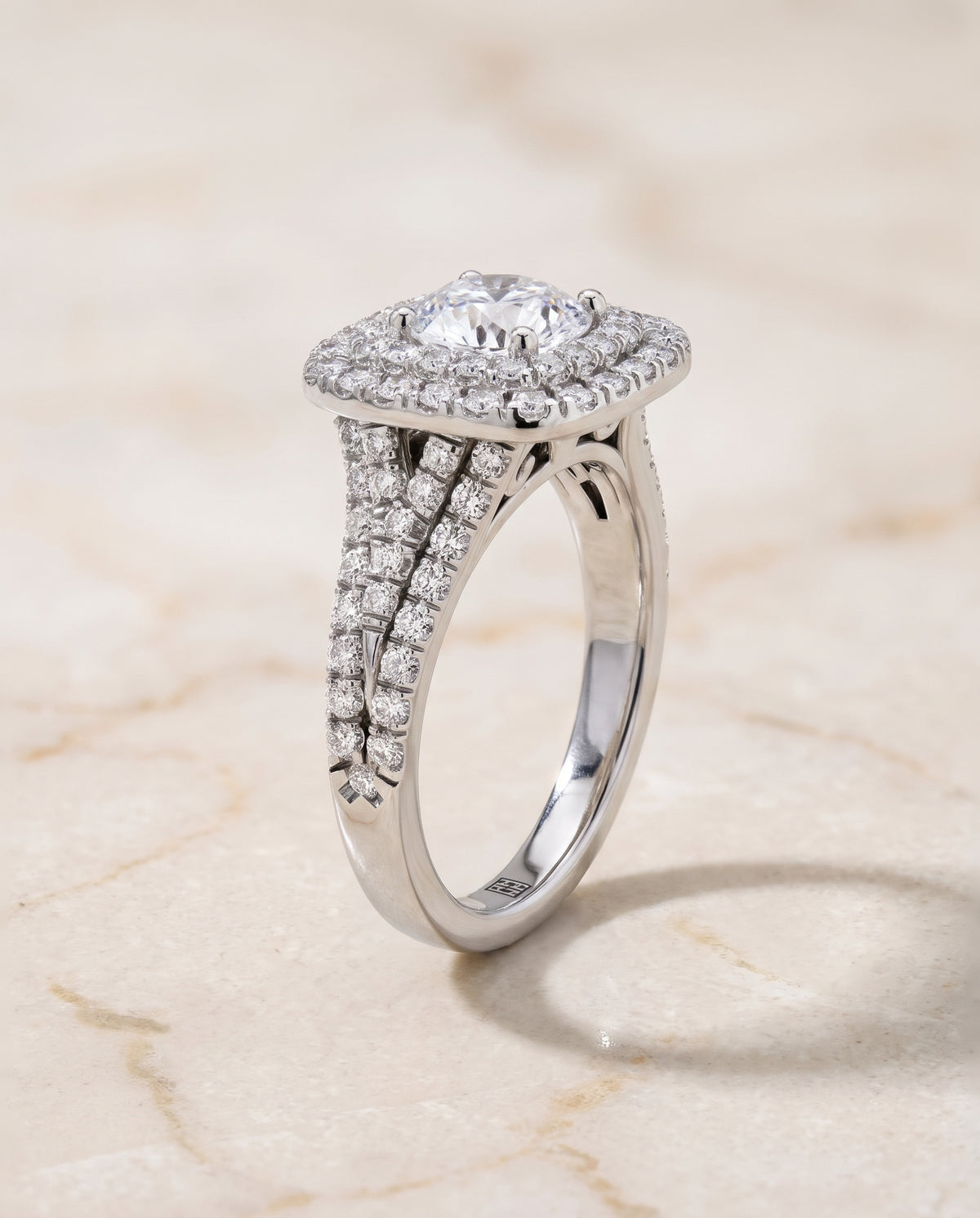 The Lyra Double Halo Round Engagement Ring Setting in Platinum