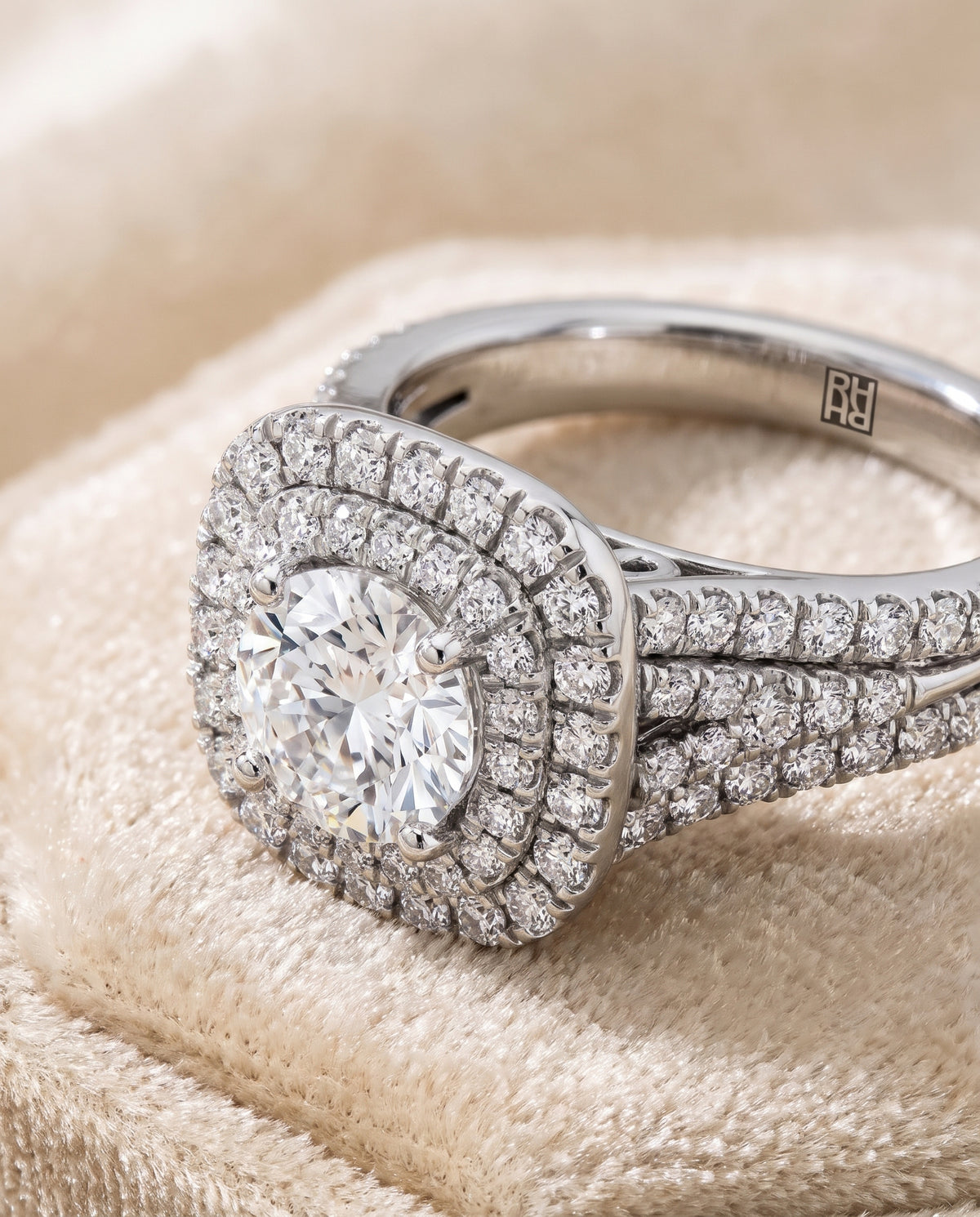 The Lyra Double Halo Round Engagement Ring Setting in Platinum
