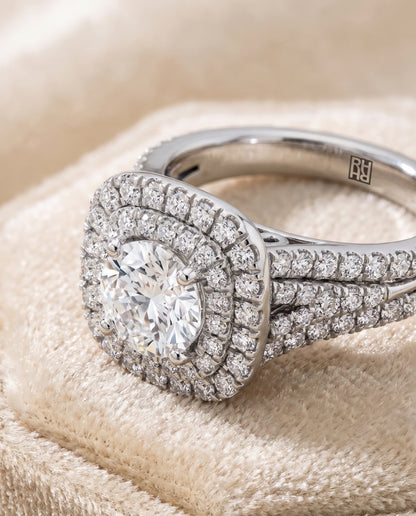 The Lyra Double Halo Round Engagement Ring Setting in Platinum