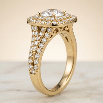 The Lyra Double Halo Round Engagement Ring Setting in 18K Yellow Gold
