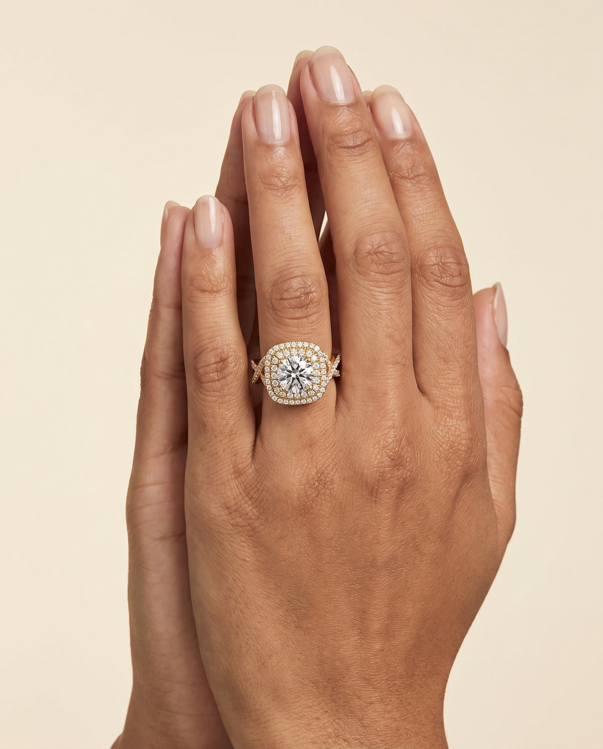 The Macy Double Halo Round Engagement Ring Setting in 18K Yellow Gold