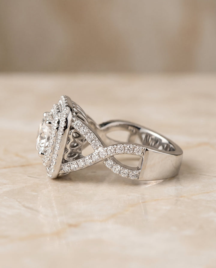 Macy Select Twist Double Halo in 14K White Gold – view 2