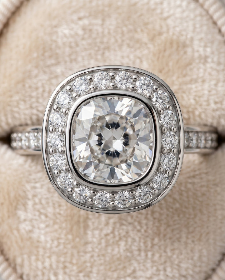 Marcia Select Bezel Halo Channel Band Cushion in 14K White Gold – view 4