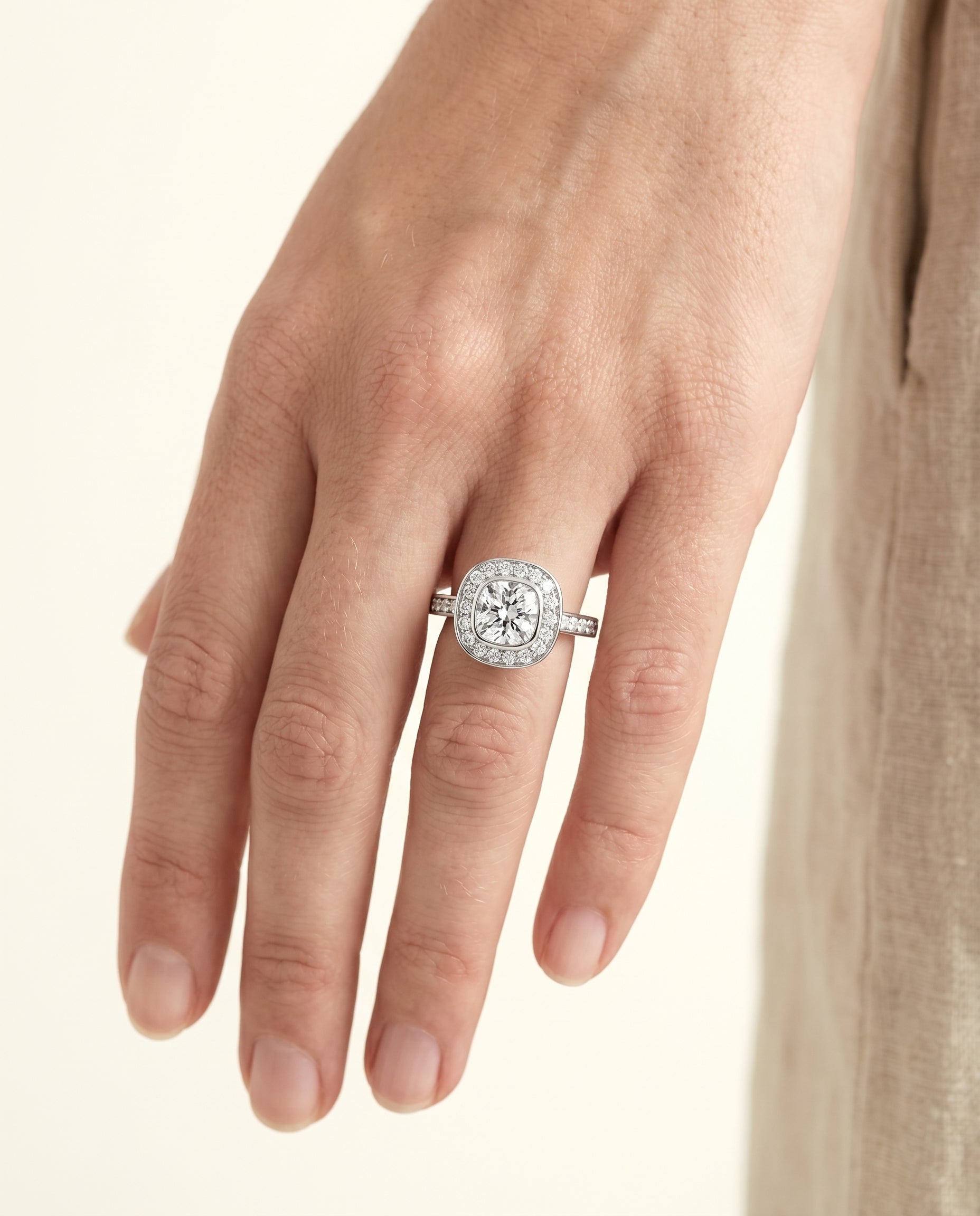 The Marcia setting for cushion diamonds, made to order in Platinum | RockHer