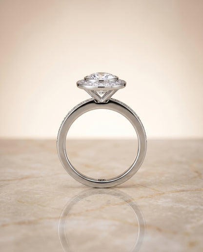 Bezel Halo Channel Band Cushion, in Platinum – side profile | RockHer