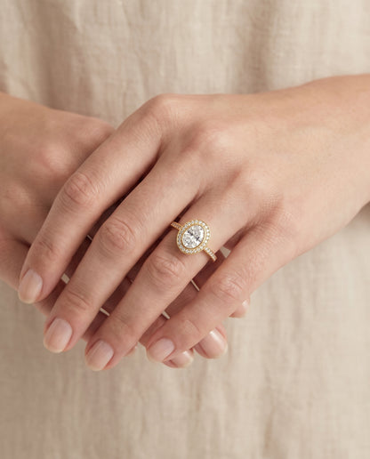 Oval engagement ring setting in 18K Yellow Gold, Marcia Bezel Halo Channel Band Oval, alternate view | RockHer