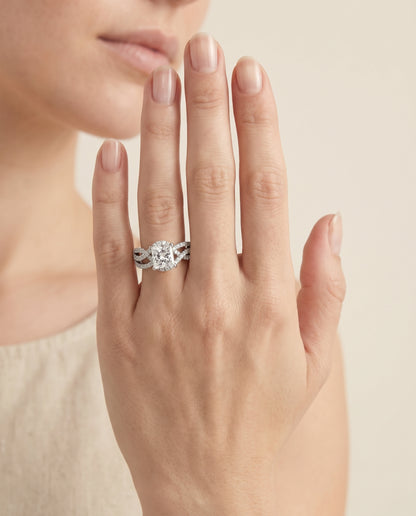 The Marguerite Bypass Twist Pavé Swirl Princess Cut Engagement Ring Setting in Platinum
