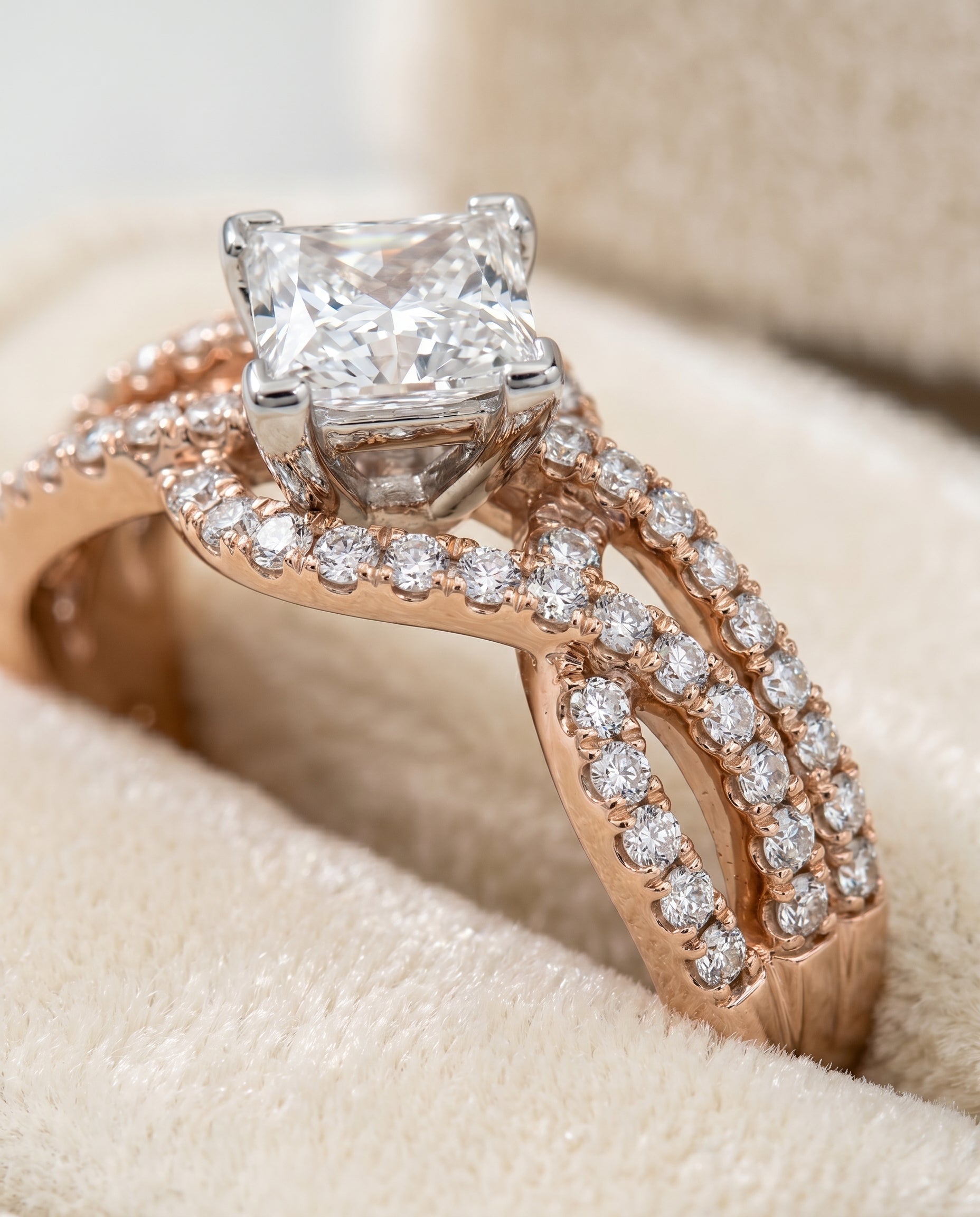 14K Rose Gold band of The Marguerite princess engagement ring setting | RockHer