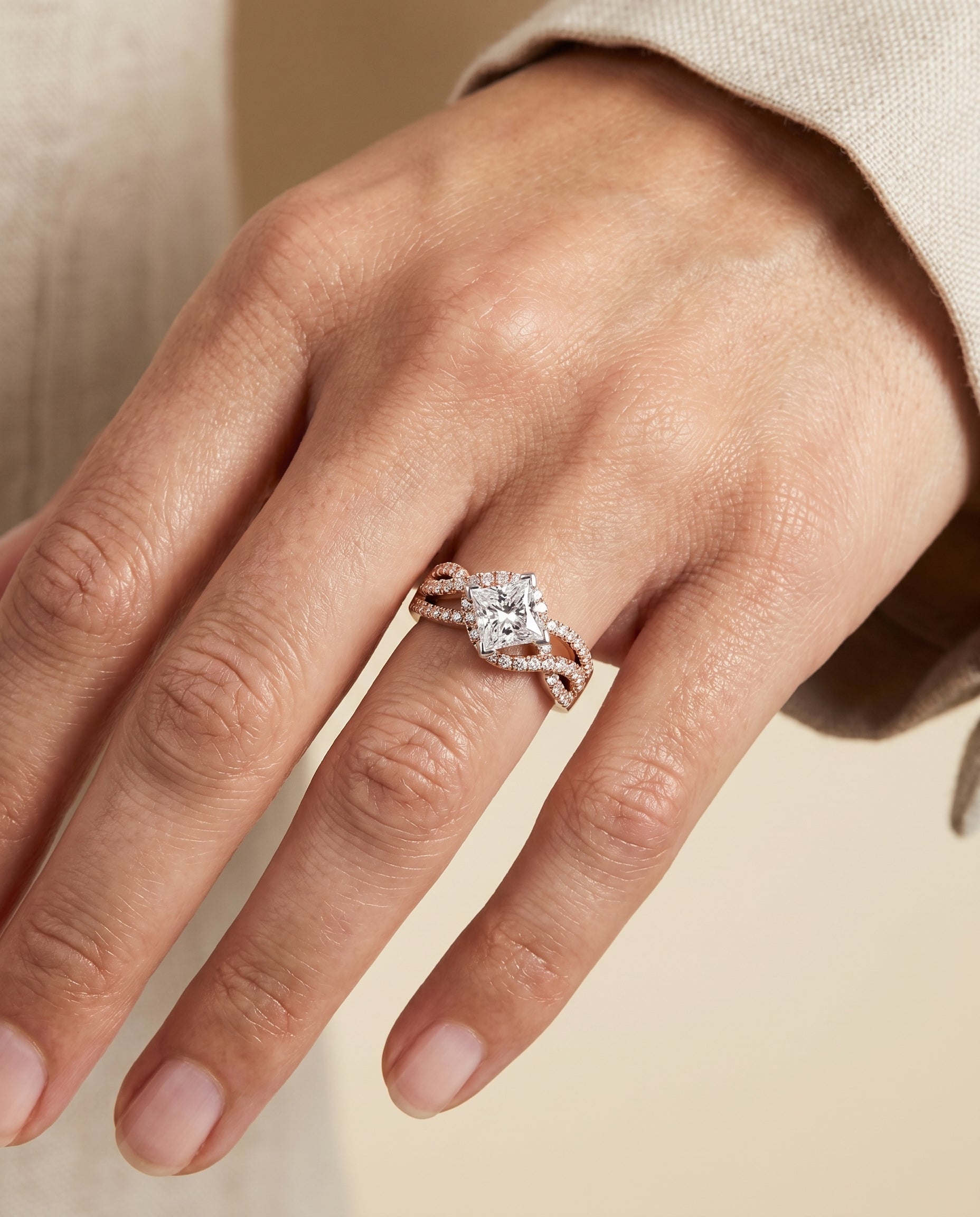 The Marguerite setting for princess diamonds, made to order in 14K Rose Gold | RockHer