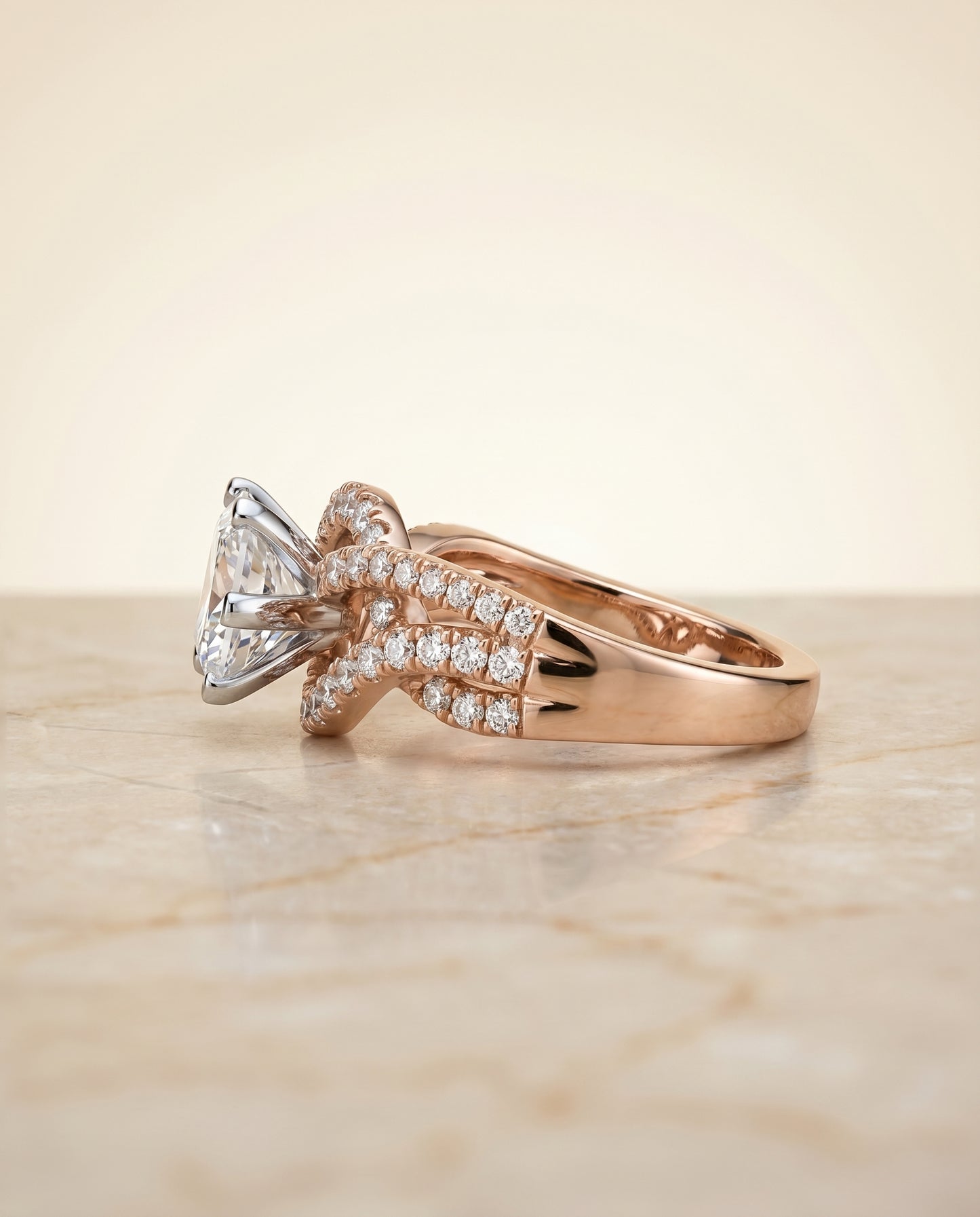 The Marguerite Twisted Engagement Ring Setting for Princess Diamonds in 14K Rose Gold