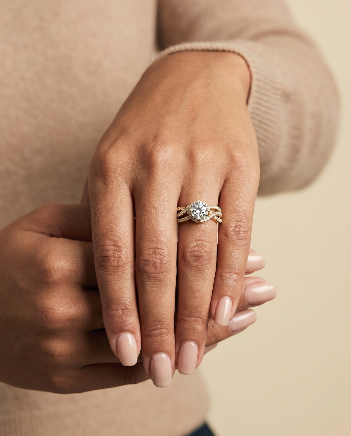 The Marguerite Bypass Twist Pavé Swirl Round Engagement Ring Setting in 18K Yellow Gold