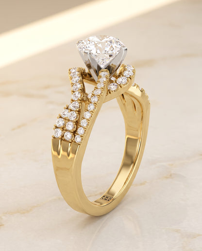 The Marguerite Bypass Twist Pavé Swirl Round Engagement Ring Setting in 18K Yellow Gold