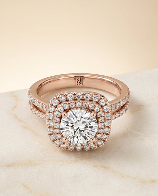 Maria Select Linear Double Row Halo in 14K Rose Gold – view 1