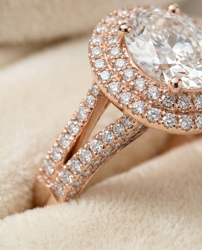 Mariah Select Halo Oval Lab Diamond Engagement Ring in 14K Rose Gold, detail view | RockHer