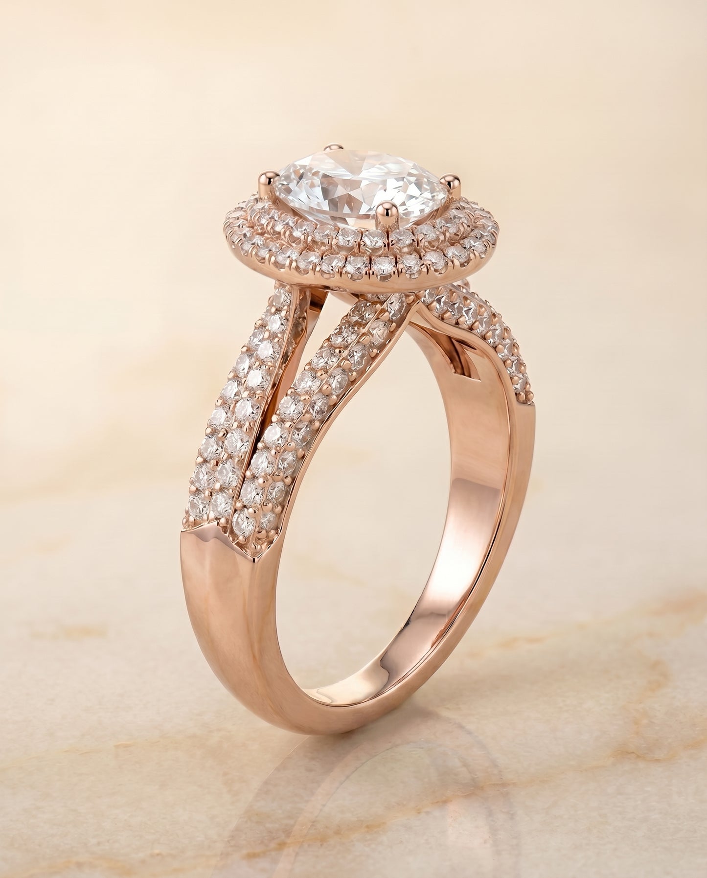The Mariah Halo Engagement Ring Setting for Oval Diamonds in 14K Rose Gold