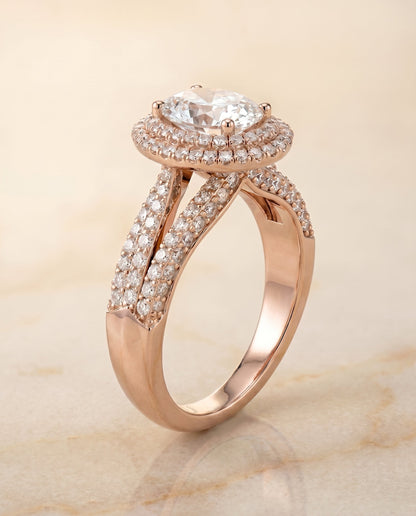 Mariah Select Halo Oval Lab Diamond Engagement Ring in 14K Rose Gold, front view | RockHer