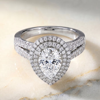 The Mariah Three Tier Halo Crown Pear Engagement Ring Setting in Platinum