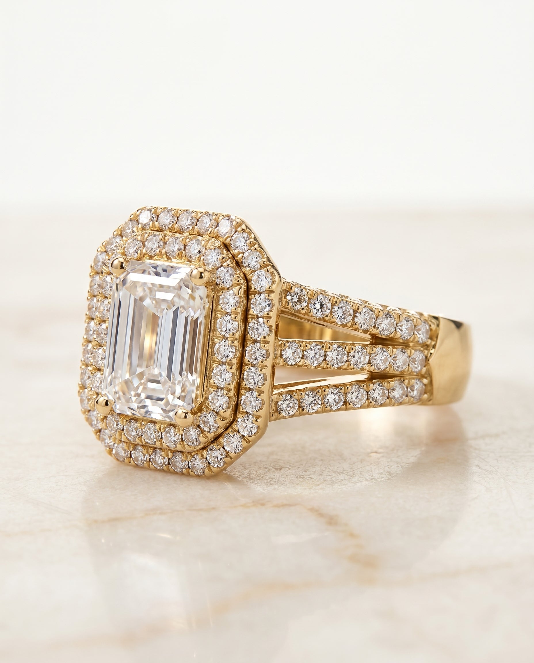 The Mariah Select Halo Engagement Ring with Lab Diamond in 18K Yellow Gold - view 1