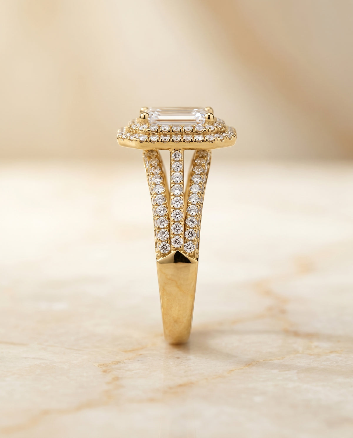 The Mariah setting for emerald diamonds, made to order in 18K Yellow Gold | RockHer