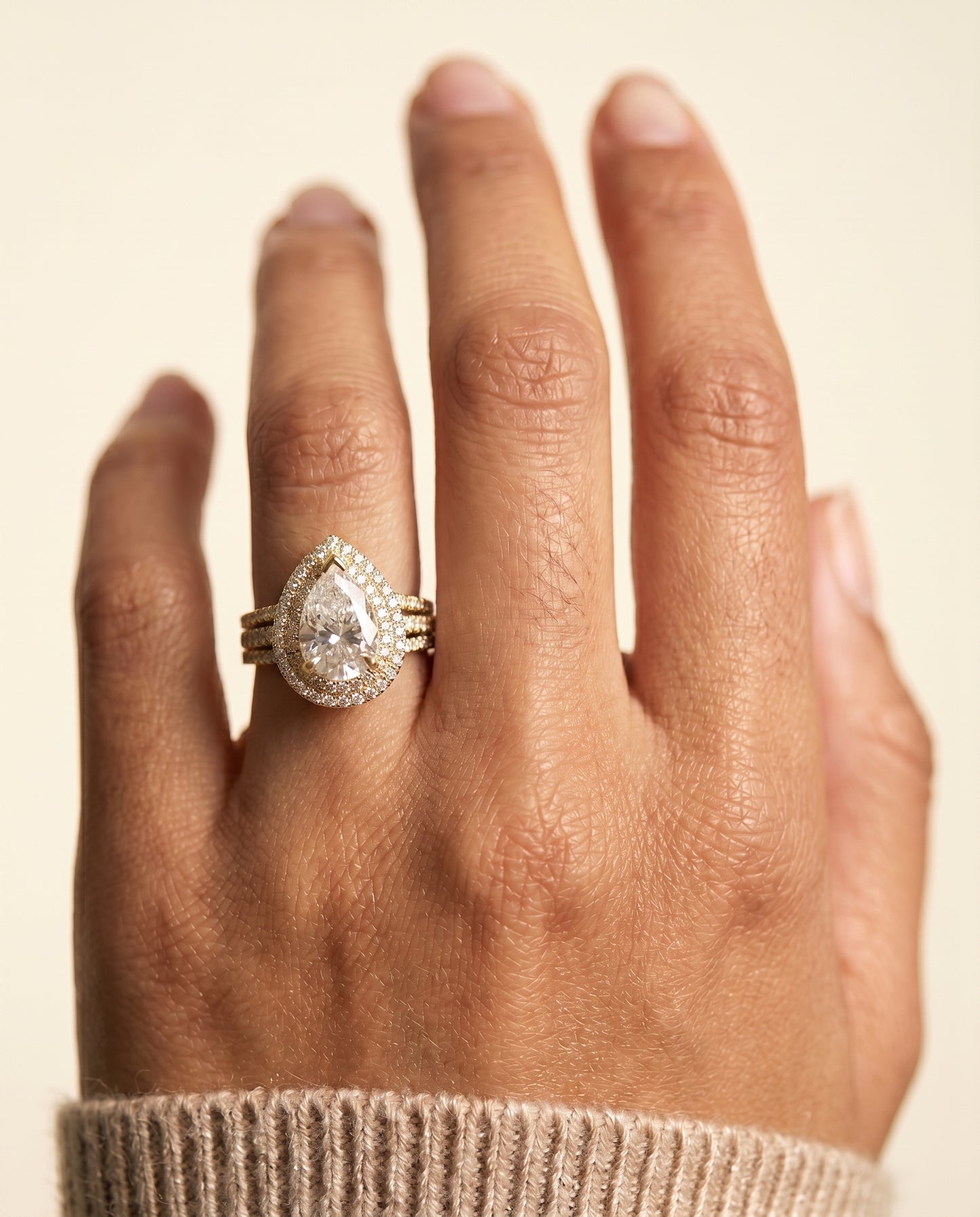The Mariah Three Tier Halo Crown Pear Engagement Ring Setting in 18K Yellow Gold