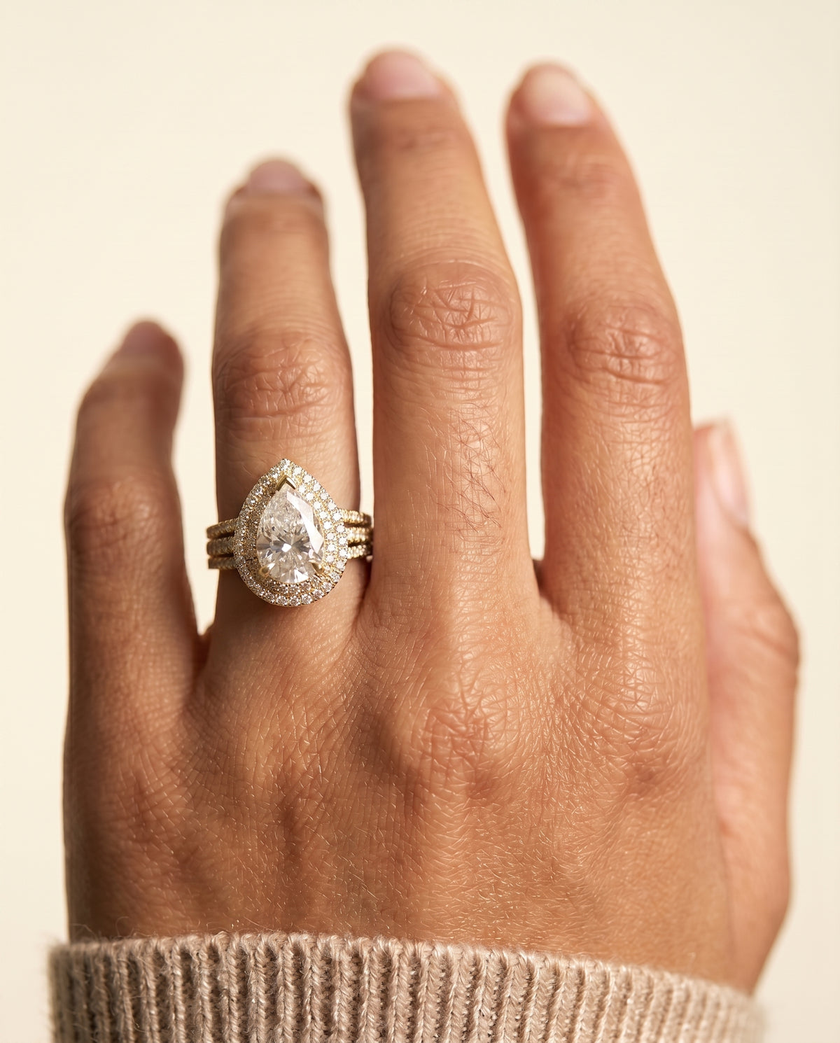 The Mariah engagement ring setting in 18K Yellow Gold, three tier halo crown design | RockHer
