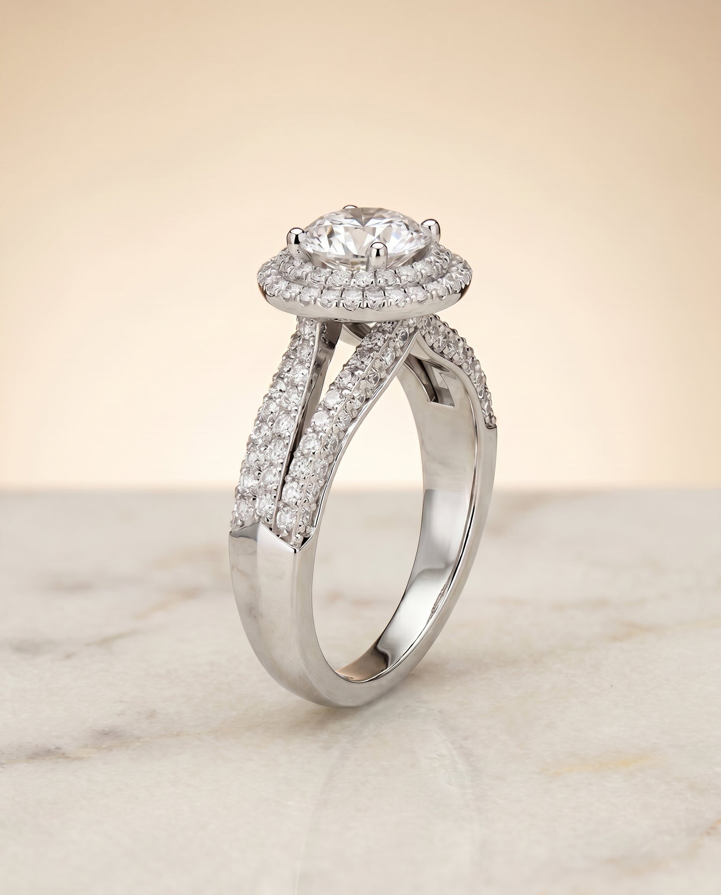 The Mariah Pavé Halo Engagement Ring Setting for Round Diamonds in Platinum