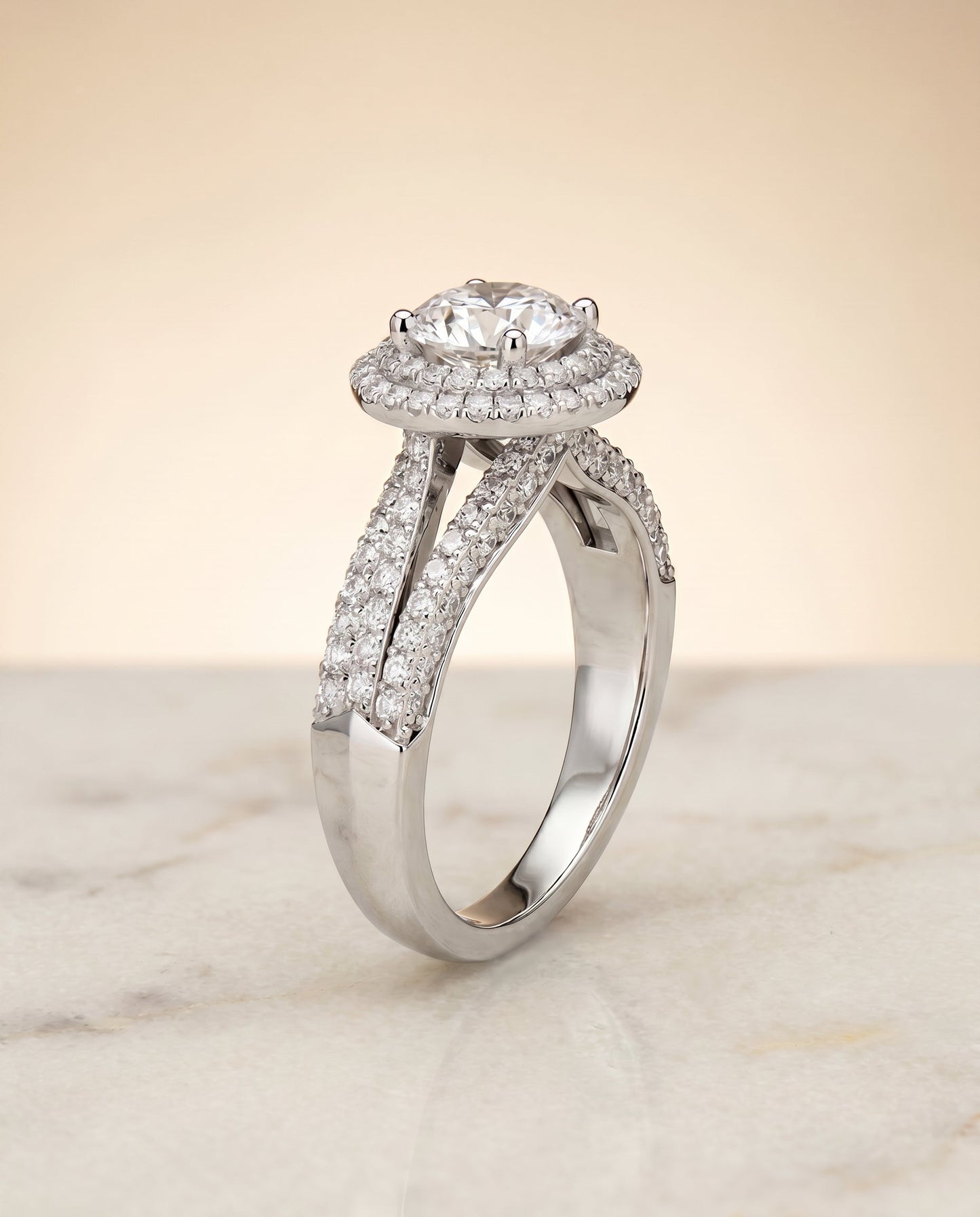 The Mariah Select Halo Engagement Ring with Lab Diamond in 18K White Gold - view 2