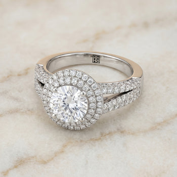 The Mariah Three Tier Halo Crown Round Engagement Ring Setting in Platinum