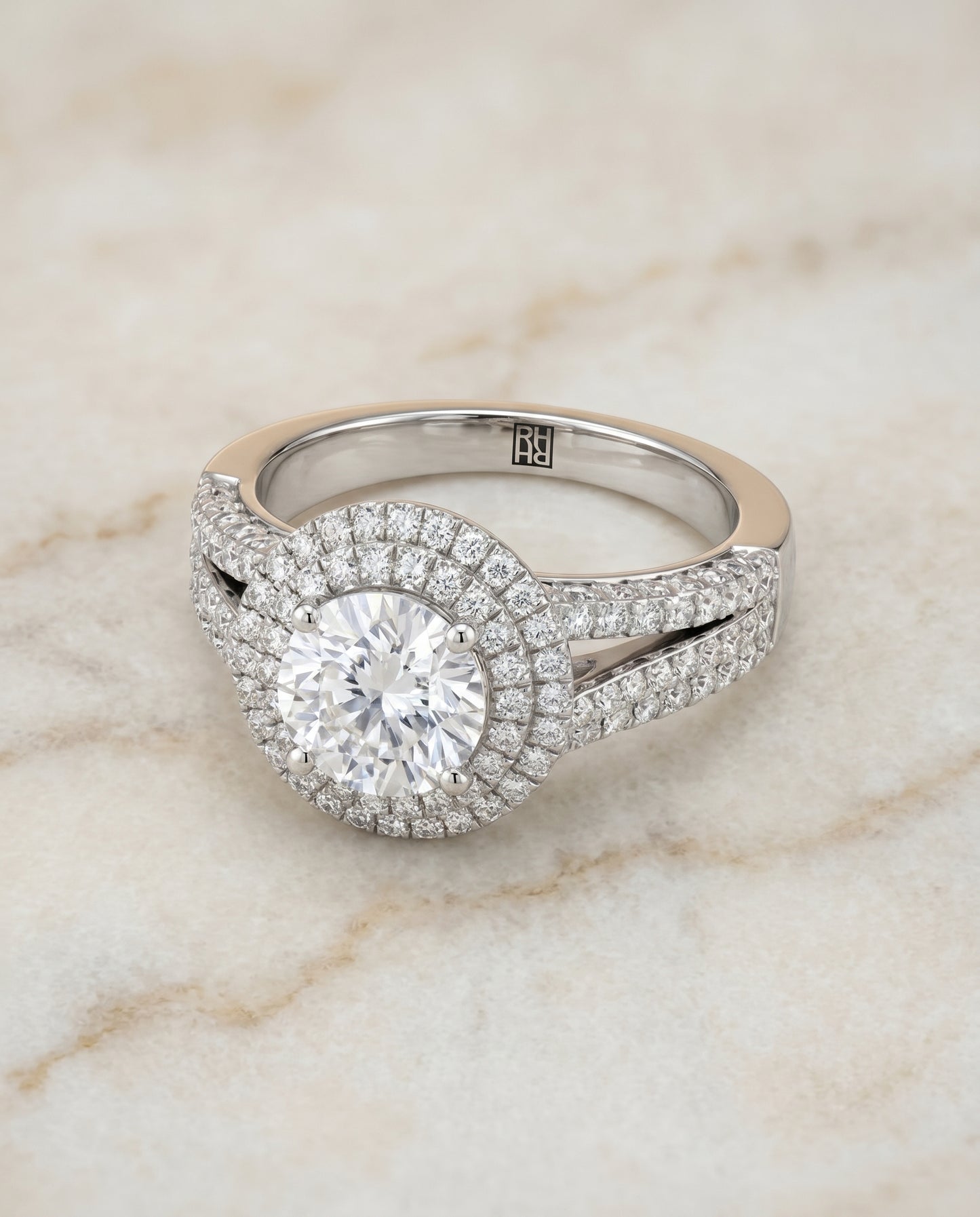 The Mariah Pavé Halo Engagement Ring Setting for Round Diamonds in Platinum