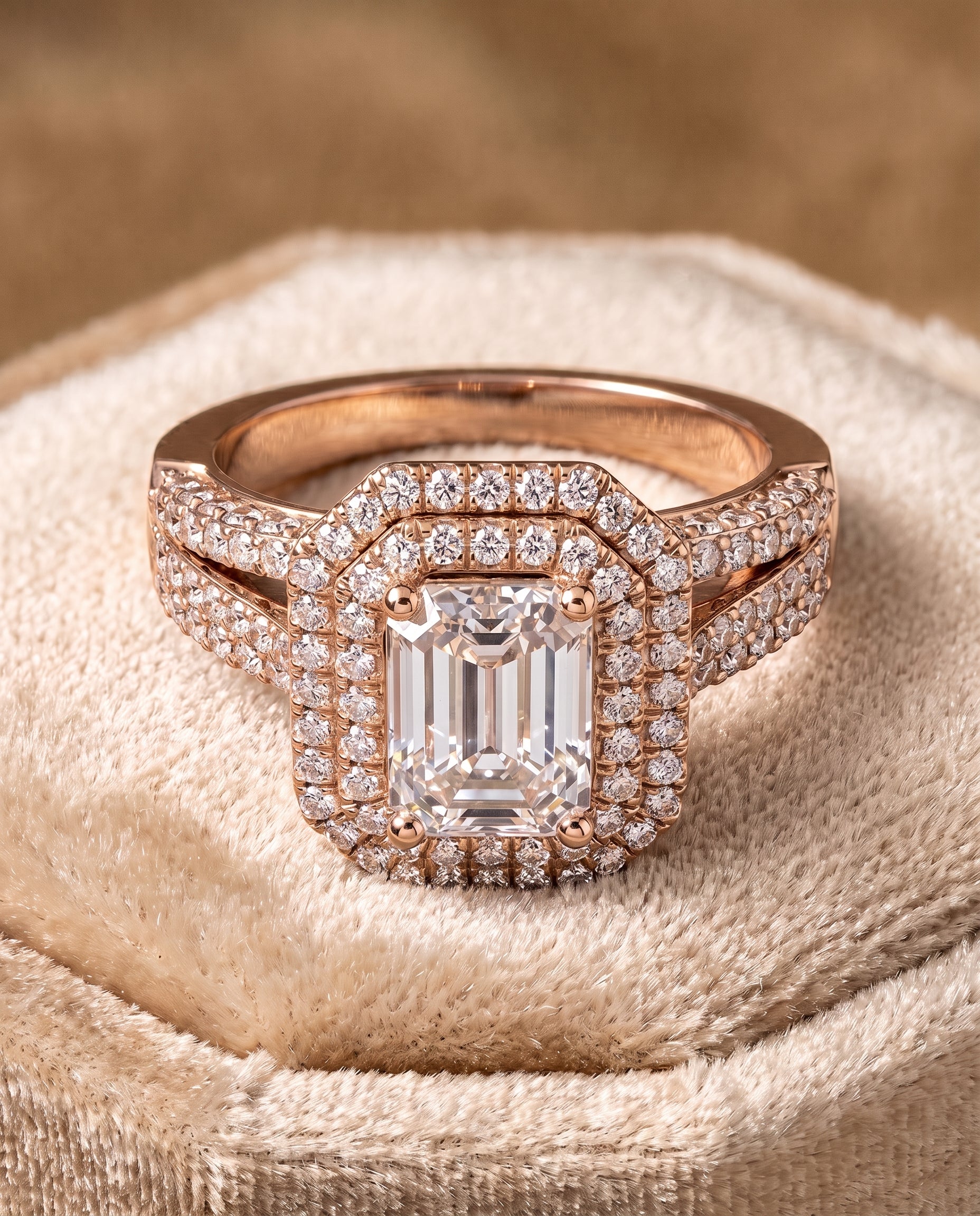14K Rose Gold band of The Mariah emerald engagement ring setting | RockHer