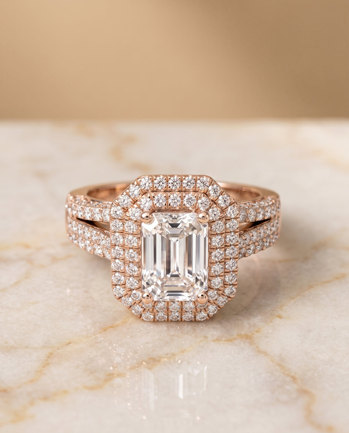 The Mariah emerald engagement ring setting in 14K Rose Gold | RockHer