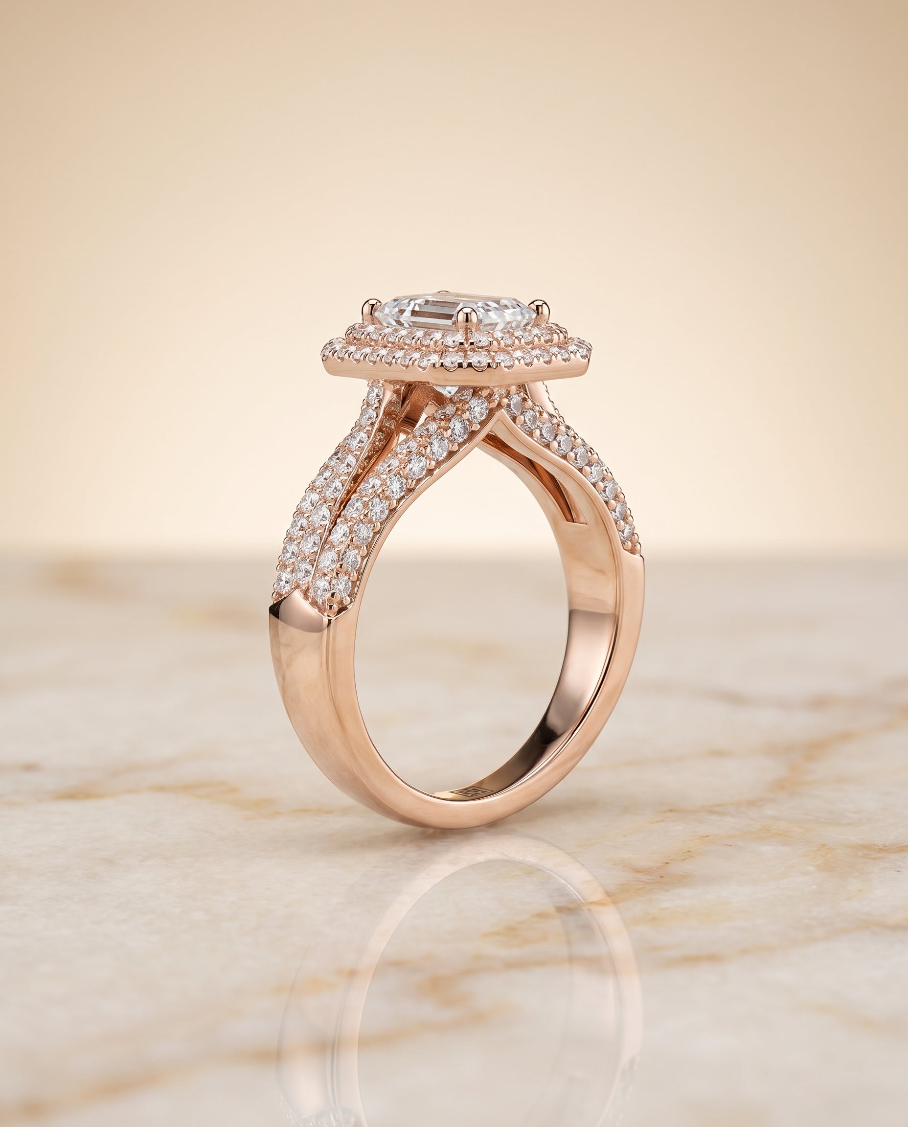The Mariah setting for emerald diamonds, made to order in 14K Rose Gold | RockHer