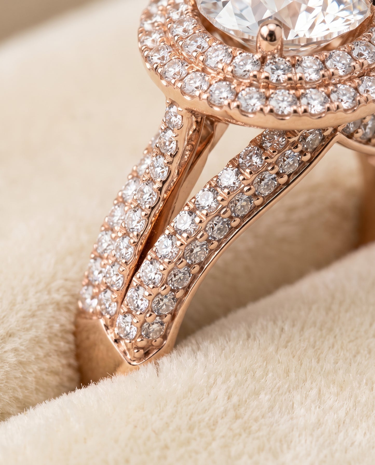 The Mariah Three Tier Halo Crown Round Engagement Ring Setting in 14K Rose Gold