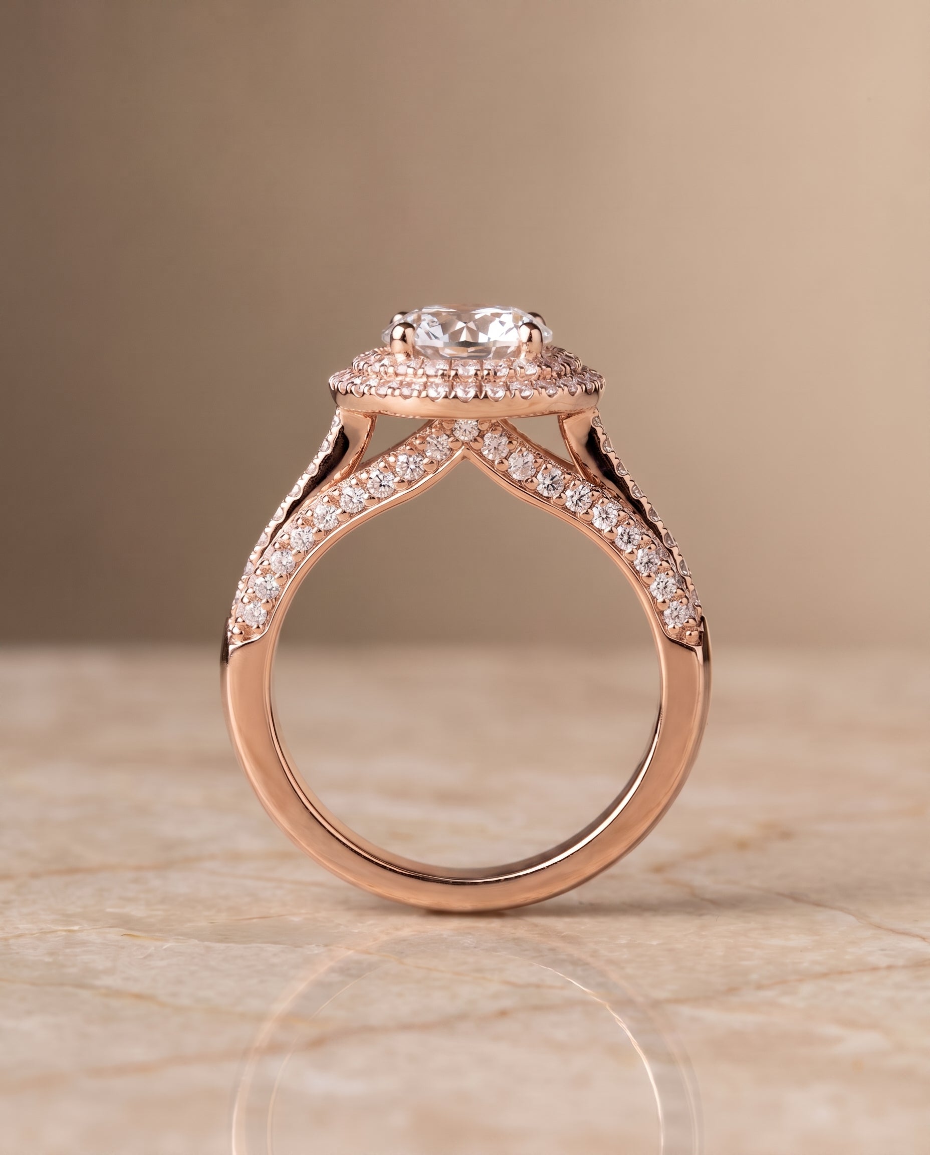 The Mariah setting for round diamonds, made to order in 14K Rose Gold | RockHer