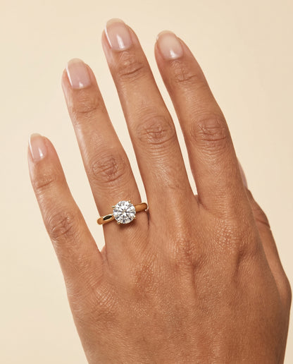 The Mary Comfort Fit Cathedral Solitaire Round Engagement Ring Setting in 18K Yellow Gold