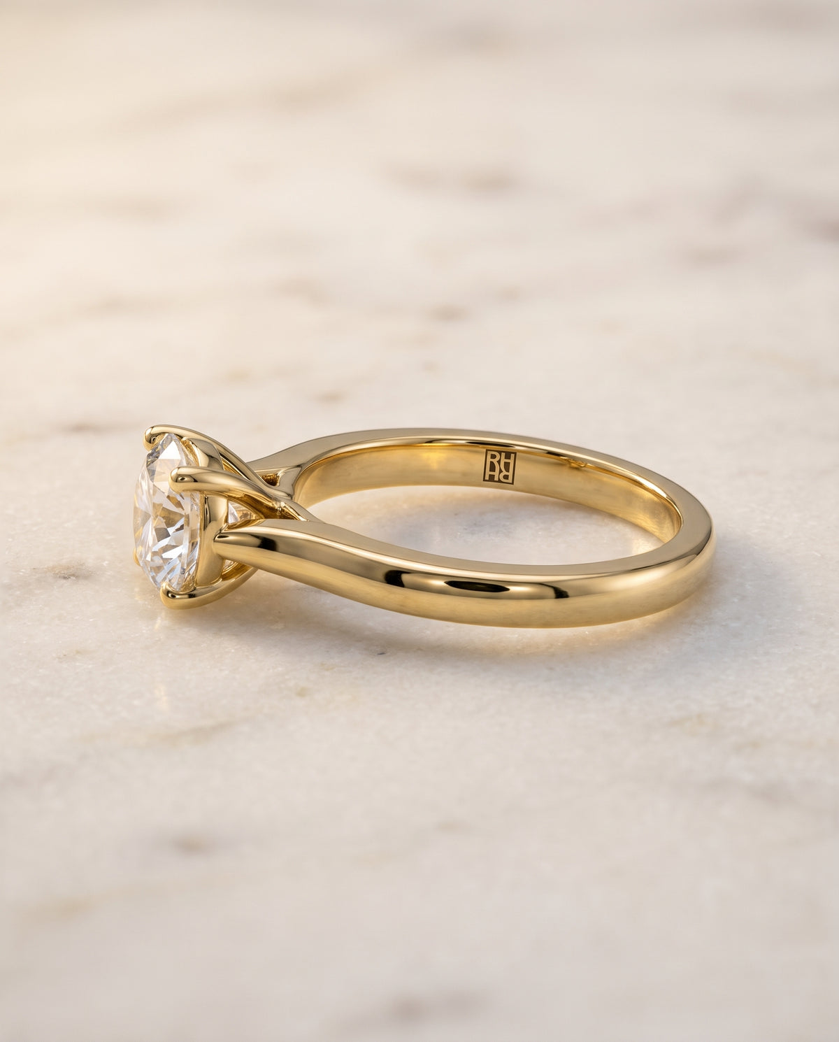 The Mary Comfort Fit Cathedral Solitaire Round Engagement Ring Setting in 18K Yellow Gold