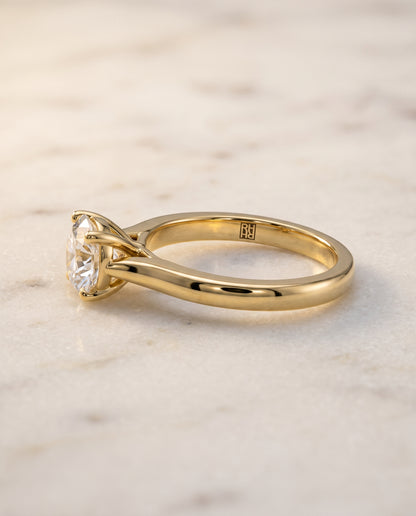 The Mary Comfort Fit Cathedral Solitaire Round Engagement Ring Setting in 18K Yellow Gold