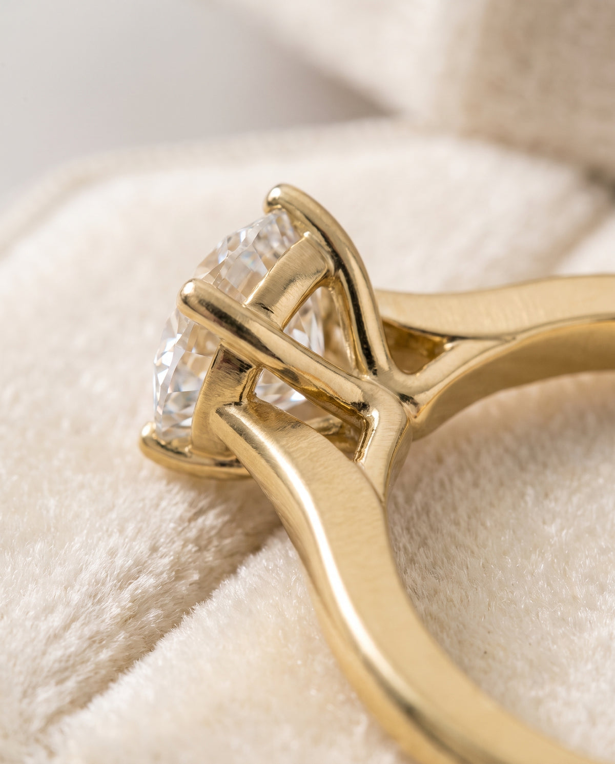The Mary Comfort Fit Cathedral Solitaire Round Engagement Ring Setting in 18K Yellow Gold