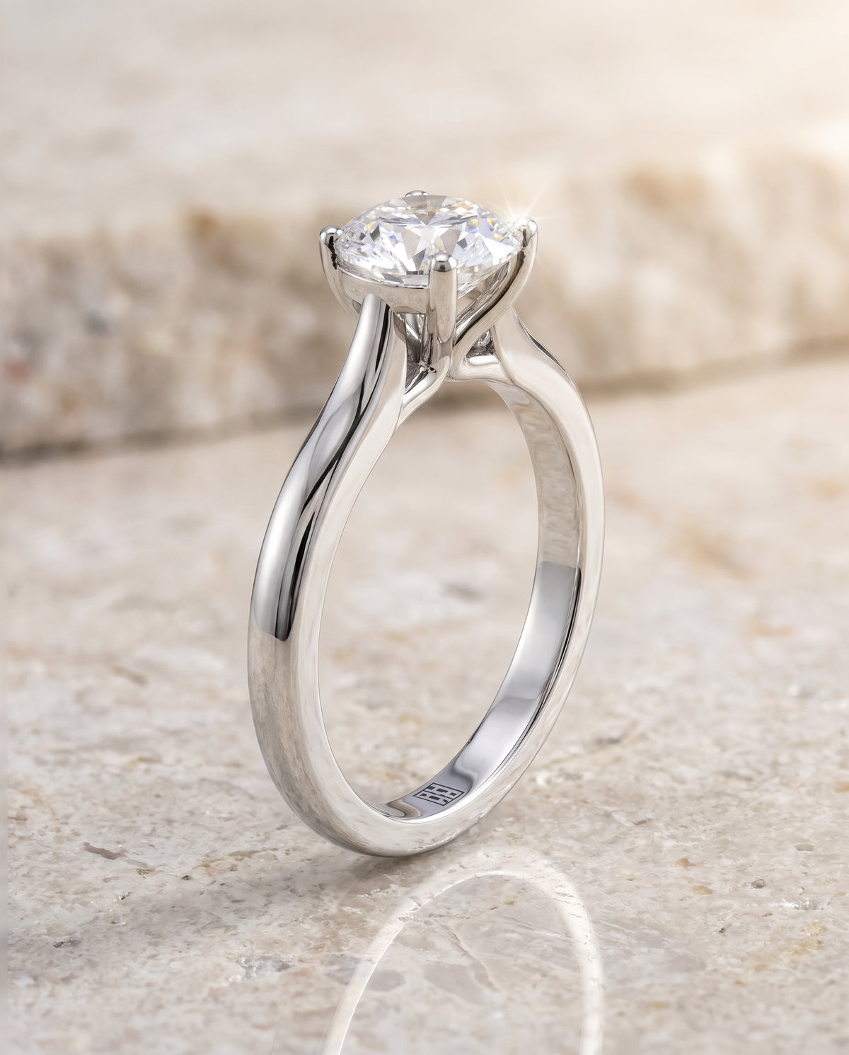 The Mary Comfort Fit Cathedral Solitaire Round Engagement Ring Setting in Platinum