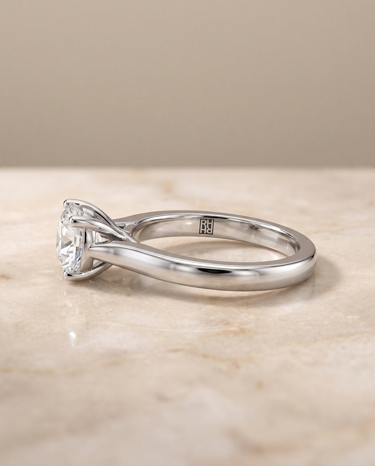 The Mary Comfort Fit Cathedral Solitaire Round Engagement Ring Setting in Platinum