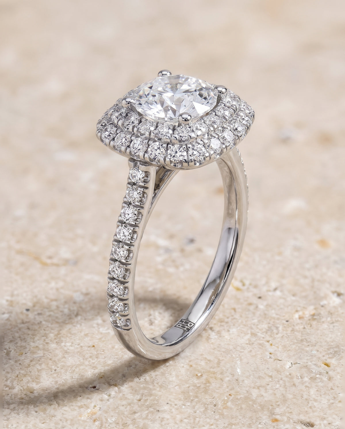 The Medley Double Halo Round Engagement Ring Setting in 18K White Gold